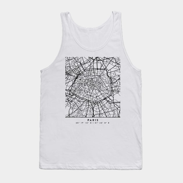 PARIS FRANCE BLACK CITY STREET MAP ART Tank Top by deificusArt